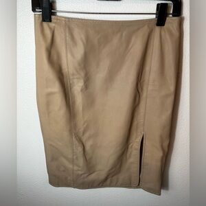 Jenni Kayne Genuine Calf Leather Tan Knee Length Skirt Size 2